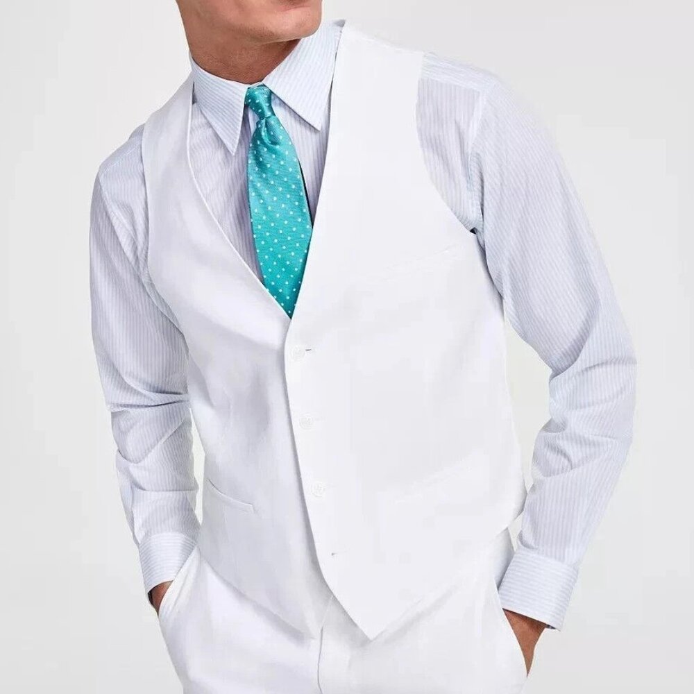 Bar III Mens Slim fit Button-Up Suit Vest Size Medium White 100%Linen E091425‎